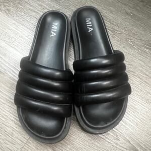 MIA Annaleese WMNS Slide Sandals SA 8 (US) Black Puffy Quilted Platform Slip On